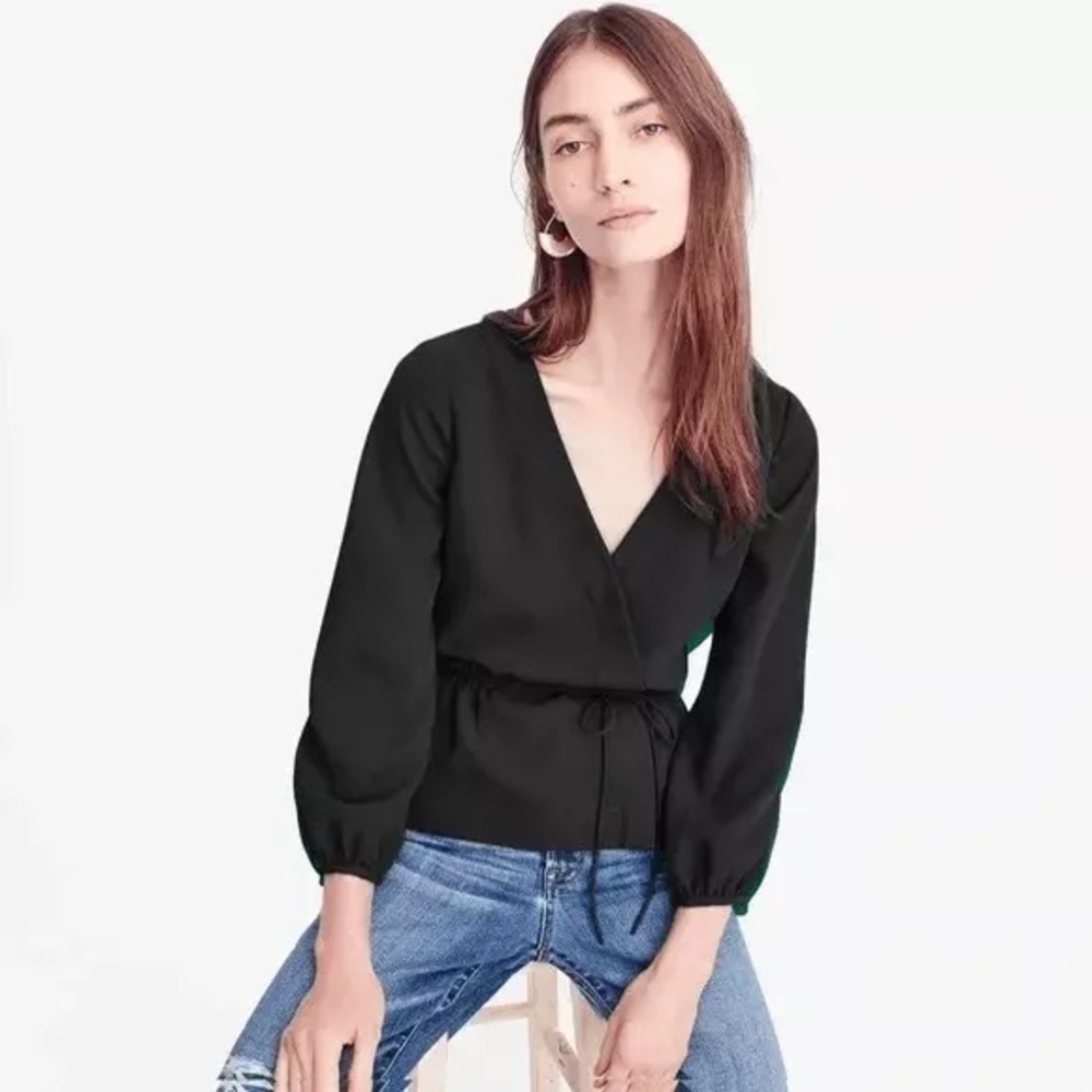 J Crew Drapey Crepe Faux Wrap Top in Black Size 12 - Picture 6 of 6